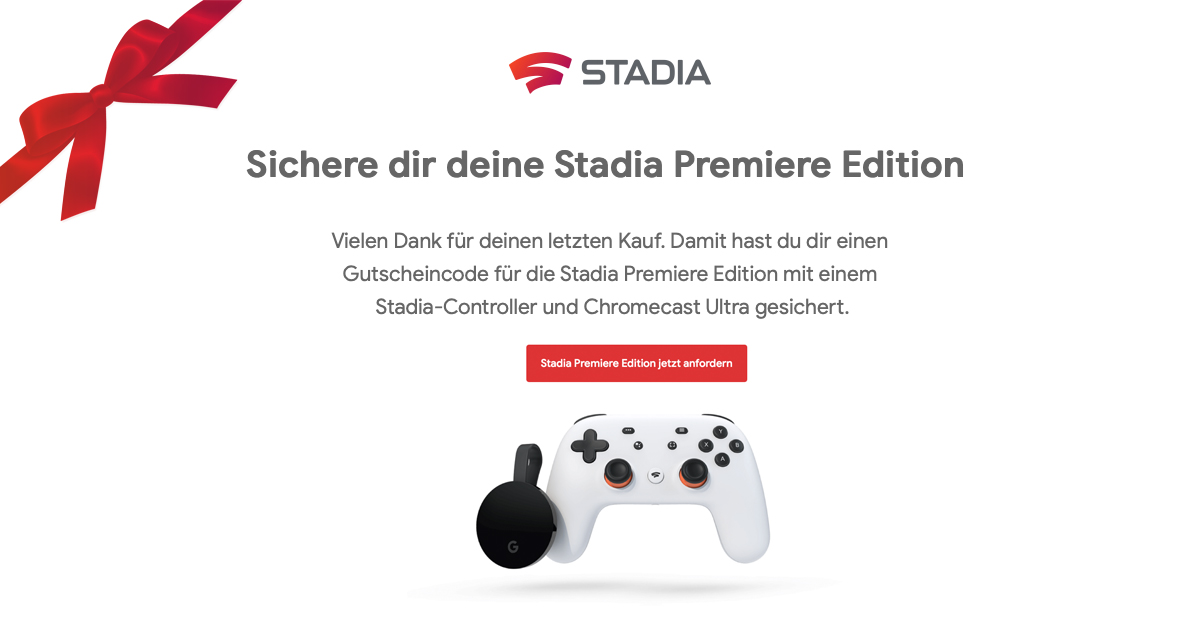 Zockerpuls - Google verschickt Gutscheincodes für kostenlose Stadia Premiere Edition