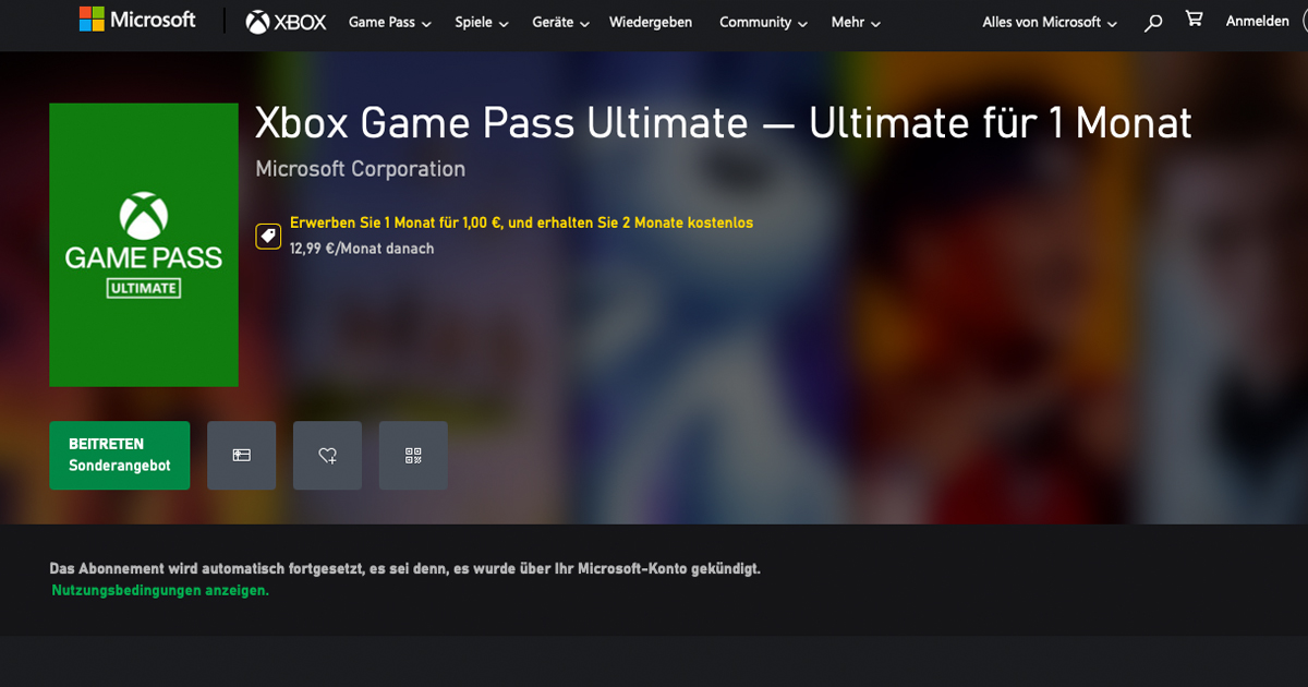 Zockerpuls - Xbox Game Pass Ultimate- 3 Monate für kurze Zeit nur 1€ sichern - Shopseite